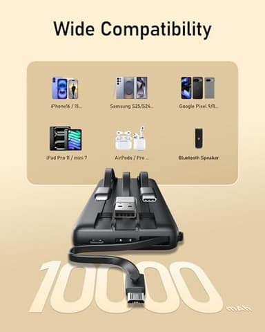 VEEKTOMX Portable Charger Built-in Cables,10000mAh Power Bank for iPhone,Fast Charge USB C Battery Pack Travel Essentials Powerbank Compatible with iPhone 17/16/15/14, Samsung S25/24, Android, etc - Image 4