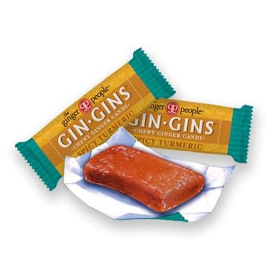 Gin GINS Spicy Turmeric Chewy Ginger Candy by The Ginger People – Anti-Nausea and Digestion Aid, Individually Wrapped Healthy Candy - Spicy Turmeric and Ginger Flavor, Large 1 lb Bag (16oz) - Pack of - Image 4