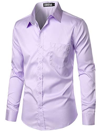 ZEROYAA Men's Urban Stylish Casual Business Slim Fit Long Sleeve Button Up Dress Shirt with Pocket ZLCL29 Lavender Small - Image 2