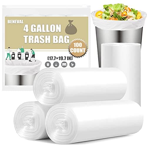 Small Trash Bags 4 Gallon - 100 Count 4 Gallon Trash Bag, Small Garbage Bags for Office Bedroom Bathroom Trash Bags, White 4 Gal Small Trash Can Liners - Image 1