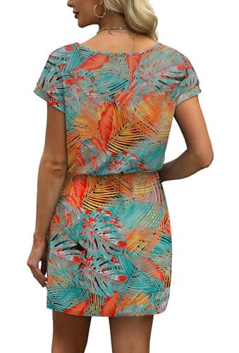 Hawaiian Dresses for Women Flower 2025 Loose V Neck Tie Waist Beach Dress Sundresses Resort Wear Floral M - Image 5