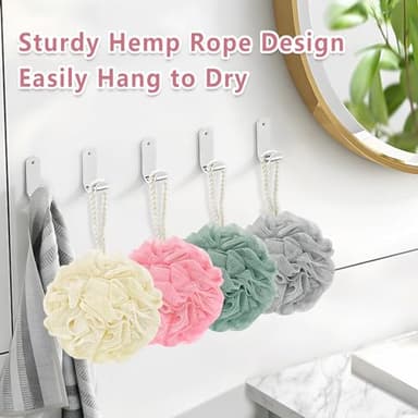 Rnoafmu Shower Loofah Bath Sponge, 60G Loofah Exfoliating Body Scrubber, 4 Color Mesh Shower Pouf Balls for Body Wash (Ice Cream) - Image 3