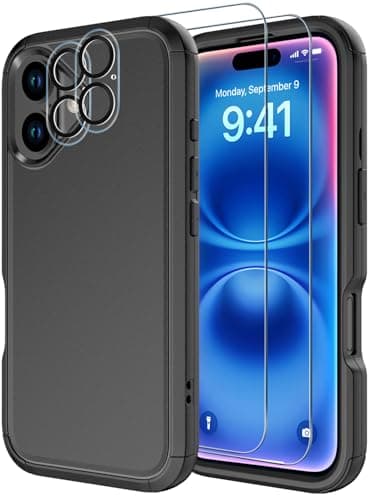 Diverbox for iPhone 16 Case [Shockproof] [Dropproof] [Tempered Glass Screen Protector + Camera Protectors] Heavy Duty Protection Phone Case Cover for Apple iPhone 16 (Black) - Image 1