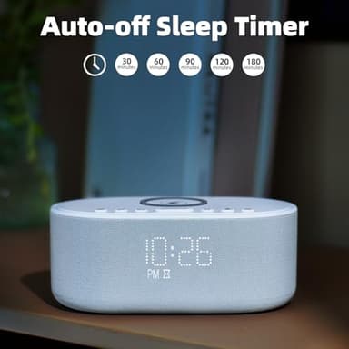 Sound Machine Alarm Clock Wireless Charger: Bluetooth 10W Stereo Sound Speaker Bedroom - White Noise Machine for Sleeping with 21 Soothing Sounds - Image 9