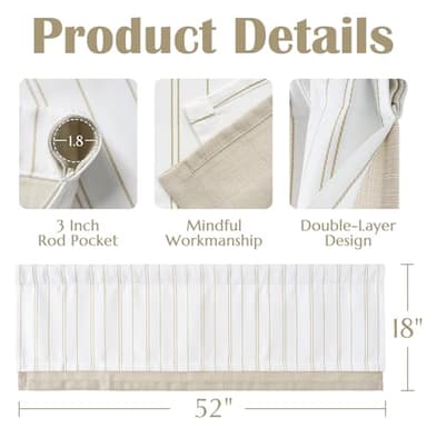 jinchan Striped Blackout Valance Curtain for Kitchen Linen Look Valance for Windows 18 Inch Modern Framhouse for Living Room Bedroom Bathroom Room Darkening Rod Pocket 1 Panel Yellow on White - Image 7