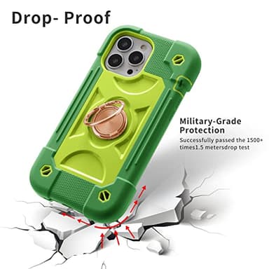 Cookiver for iPhone 13 Pro Max Case 6.7 Inch with Ring Stand, with 2 Pack Glass Screen Protector + 1 Pack Camera Lens Protector,Heavy-Duty Shockproof Cover for iPhone 13 Pro Max (Avocado) - Image 3