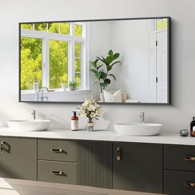 Koonmi Black Framed Bathroom Mirror - Shatterproof 24"x48" Tempered Glass, HD No Distortion, Horizontal/Vertical Mount, Modern Matte Aluminum Alloy Frame - Image 1