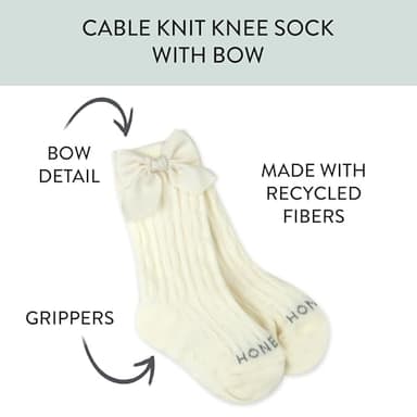HonestBaby Cable Knit Socks with Bow, Ivory, 6-12 Months - Image 2