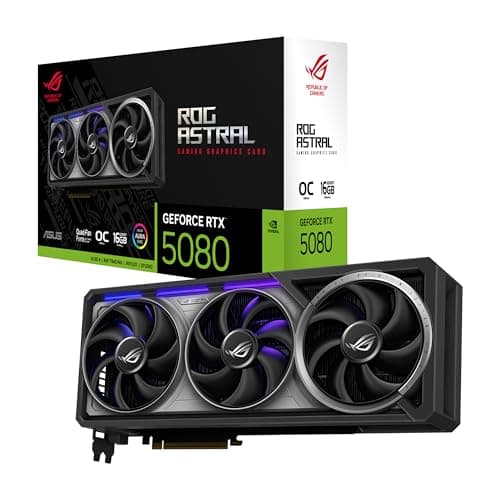 ASUS ROG Astral GeForce RTX™ 5080 OC Edition Gaming Graphics Card (PCIe® 5.0, 16GB GDDR7, HDMI®/DP 2.1, 3.8-Slot, 4-Fan Design, Axial-tech Fans, Patented Vapor Chamber, Phase-Change GPU Thermal pad) - Image 1