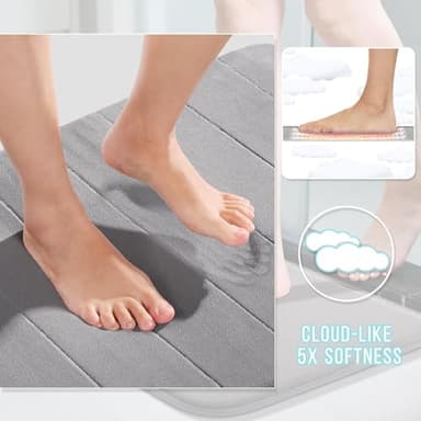 Yimobra Bathroom Runner 55"x24", Non Slip Memory Foam Bath Mat, Super Soft Water Absorbent Hallway Carpet, Machine Washable Rug for Vanity Tub Shower, Gray - Image 3