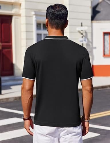 COOFANDY Mens Polo Shirts Short Sleeve Casual Knit Polo Shirt Vintage Golf T Shirts Old Money Tops Black - Image 7