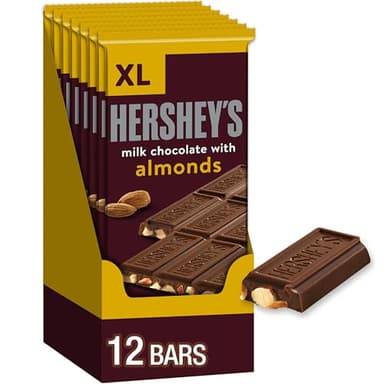HERSHEY'S Milk Chocolate with Almonds XL, Candy Bars, 4.25 oz (12 Count, 16 Pieces) - Image 1