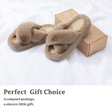 Chantomoo Women's Cross Slippers Memory Foam House Bedroom Slippers for Women Fuzzy Plush Comfy Faux Fur Lined Slide Shoes Anti-Skid Sole Trendy Gift Slippers Light Brownsize 9 10 8.5 - Image 5