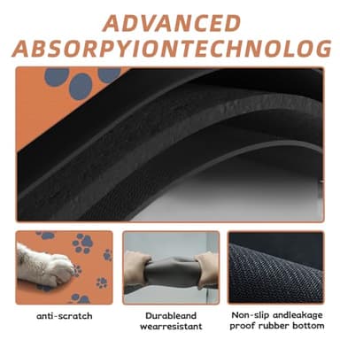 18"×30" Dog Food Mat-Absorbent Dog Mat for Food and Water, No Stains Quick Dry Cat Dog Food Bowl Mat Non Skid Dog Feeding Mat with Footprints for Messy Drinkers Orange - Image 5