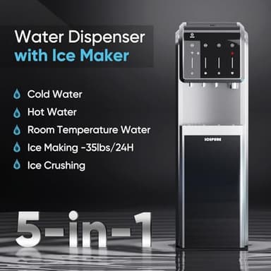 ICEPURE 5-in-1 Water Cooler with Ice Maker, Bottom Load for 5 Gallon Bottle, WIFI, Bullet and Crushed/Chewable Ice, 35lbs/24H, Hot and Cold Water, Water Dispenser Built-in Ice Machine, Stainless Steel - Image 6