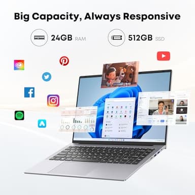 AE86 i5 Laptop PC丨24GB RAM 512GB SSD丨1920x1200 100% sRGB Display丨HDMI丨USB A x 3丨Dual Band WiFi BT5.0丨Long Lasting Battery丨Office 2024丨Win 11 Pro Notebook Computer for Business Student, Silver - Image 3