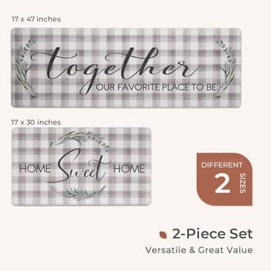 FRESHMINT Kitchen Mats Sets 2 Piece Cushioned Anti-Fatigue Comfort Mat for Home & Office Ergonomically Engineered Memory Foam Kitchen Rug Waterproof Non-Skid, 30" by 17" + 47" by 17", Check Sweet Home - Image 6