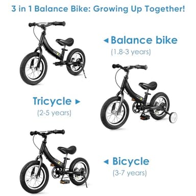 Balance Bike 3 in 1,The Dual Use of a Kids Balance Bike and Toddler Bike, for 2 3 4 5 6 7 Years Old -12 14 16 Inches with Training Theory, Brake, Pedal - Image 2