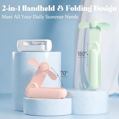 Portable Handheld Fan, 2 IN 1 Mini Hand Fan, Battery Operated [8-15 Working Hours], USB Rechargeable Personal Foldable Fan for Indoor, Small Pocket Fans Travel Essentials for Outdoor (Blue) - Image 6