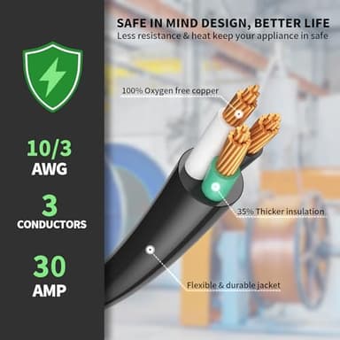 POWGRN 30 Amp to 30 Amp RV Generator Adapter Cord 1FT(12 Inch), NEMA TT-30 Male Plug to NEMA L14-30 Female Plug, 3 Prong Heavy Duty Power Cord, 10 Gauge STW, 30A 125V/250V, Black-Yellow, ETL Listed - Image 3