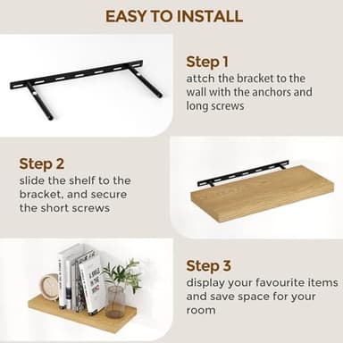 Fun Memories 24 Inch Floating Shelves for Wall, 9.3 Deep Wall Shelves for Home Decor & Storage, 24x9.3x1.5 Large Wooden Shelf with Heavy-Duty Bracket, Deep Shelf for Kitchen, Living Room, Oak Color - Image 7