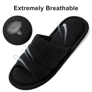 shevalues Summer House Slippers for Women Men Breathable Waffle Indoor Slippers Slip-on Open Toe Home Shoes, Black 11-12 Women Men/9.5-10.5men - Image 3