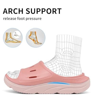 ARCHSUPPORT Unisex Adult Recovery Slides, Women and Men’s Plantar Fasciitis Thick Cushion Sandals with Arch Support, Orthotic Athletic Comfortable Slippers for Indoor Outdoor pink - Image 2