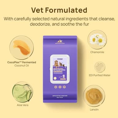 HICC PET Cleaning Deodorizing Glove Wipes for Dogs & Cats, Vet Recommended Hypoallergenic Pet Cleaning and Hydrating Glove Wipes, Nourish Fur Coconut Oil Pet Bathing Wipes for Horse Coat Care - Image 5