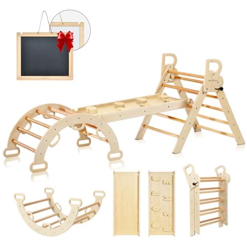 BlueWood Pikler Triangle Set, 7-in-1 Foldable Wooden Toddler Climbing Toys Indoor Playground Jungle Gym Montessori Philosophy Climber for 2-6 Years Old, Baby, Kids (Natural) - Image 1