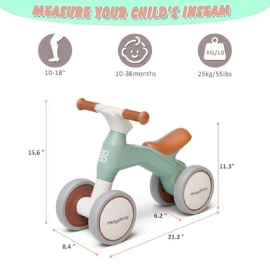 Maydolly Baby Balance Bike, Toddler Balance Bike for 1 Year Old Boys Girls, 4 Wheels Toddler Bike, First Birthday Gifts for 10-36 Month (Green) - Image 6
