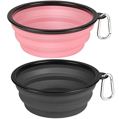 Kytely Large Collapsible Dog Bowls 2 Pack, 34oz Foldable Dog Travel Bowl, Portable Pet Water Food Bowl with Clasp, Pet Cat Feeding Cup Dish for Traveling, Walking, Hiking (Pink+Grey) - Image 1