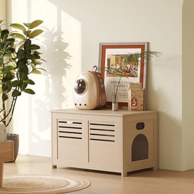DINZI LVJ Litter Box Enclosure, Flip Top Litter Box Furniture, Good Ventilation, Hidden Cat Washroom, 27.6" L x 19.7" W x 19.7" H, Entrance Can Be on Left or Right, Wooden Cat House, Natural - Image 7