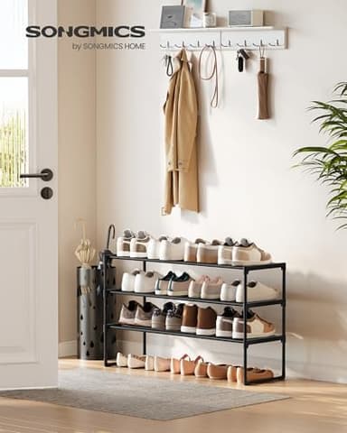 SONGMICS Shoe Rack, 3-Tier Shoe Organizer, Metal Storage Shelf, Upright or Upside Down, for 16-20 Pairs, Stackable, for Entryway, 11.8 x 36.2 x 21.7 Inches, Black ULSA303B02 - Image 4