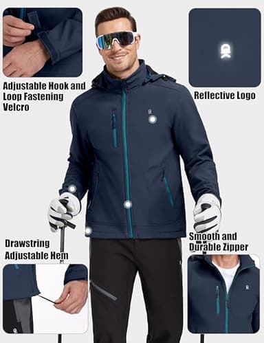 Little Donkey Andy Men’s Softshell Jacket with Removable Hood, Fleece Lined and Water Repellent Deep Blue Size S - Image 6