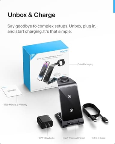 Intoval 3 in 1 Wireless Charging Station for iPhone 17 16 15 14 13 12 11 X Pro Max, Wireless Charger for Apple Watch Ultra 3 SE 9 8 7 6 5 4 3 2, for AirPods 4 Pro Pro 2 3 (Y93, Grey) - Image 7