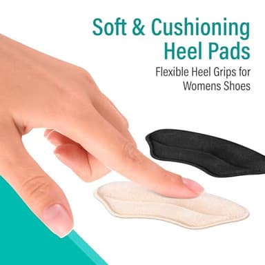 Comfwalk Heel Grip Cushion Pads - 4 Pairs, Self-Adhesive, Shoe Inserts for Loose Shoes, Snug Fit, Blister Prevention, Heel Comfort for Men and Women, Ideal for High Heels (Black & Beige, Lip-Shaped) - Image 4