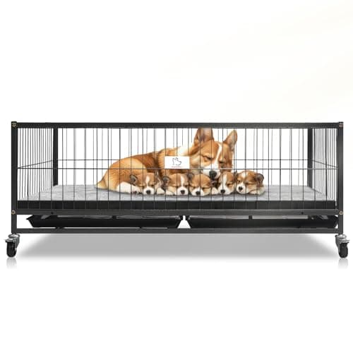 Homey Pet Whelping Box for Dogs and Puppies, 43 inch Stackable Heavy Duty Metal Wire Dog Crate Cage Kennel with Wheels for Large Medium Small Sized Dogs - Image 1