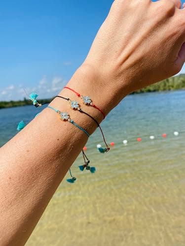 Lucky Charm String Bracelet - Adjustable Black String and Clover Charm Bracelet - Friendship, Protection, and Good Luck Jewelry (Black, Clover) Wish Bracelet for someone special - Image 4