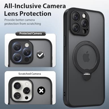 GolbinBox 360° Spin Magnetic Stand for iPhone 15 Pro Max Case, [Compatible with MagSafe], [Full Camera Protection] [16FT Military Drop Protection], Slim Translucent Matte Phone Case, Black - Image 7