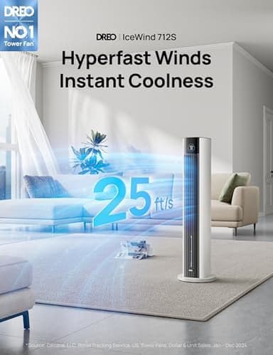 Dreo Evaporative Air Swamp Cooler, 43" Cooling Fans that Blow Cold Air 2025 Upgraded, 85° Oscillating Floor Fan for Bedroom, Easy Cleaning, APP Control, Ice Packs, 4 Speeds & 4 Modes, 12H Timer, White - Image 3