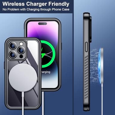 SPIDERCASE for iPhone 14 Pro Case Waterproof, Built-in Lens & Screen Protector, Full Heavy Duty Protection, 12FT Military Shockproof, Dustproof, Anti-Scratched Phone Case,Black/Clear - Image 5