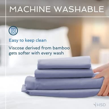 Hotel Sheets Direct 4 Piece Bed Sheet Set King, 100% Viscose Derived from Bamboo Sheets Set with 2 Pillowcases, Cooling & Breathable Luxury Bedding, Moisture-Wicking & Silky Soft Texture, Navy Blue - Image 6