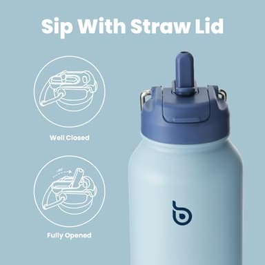 BOTTLE BOTTLE 32 oz Insulated Water Bottle Stainless Steel Sport Water Bottle with Straw Dual-use Lid Design for Gym with Pill Box (blue) - Image 3