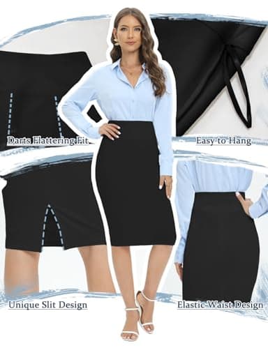 Tapata Women's Office Work Pencil Skirt Stretch High Waist Below Knee Bodycon for Business Casual, Black, Medium - Image 4