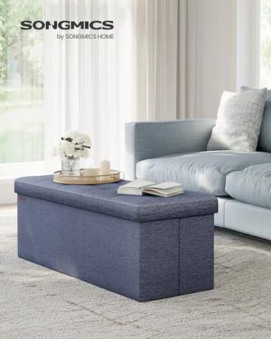 SONGMICS MAZIE Collection - 43 Inches Folding Storage Ottoman Bench, Ottoman Foot Rest, End of Bed Bench, Storage Chest, Load 660 lb, for Living Room, Bedroom, Entryway, Misty Blue ULSF077Q01 - Image 2