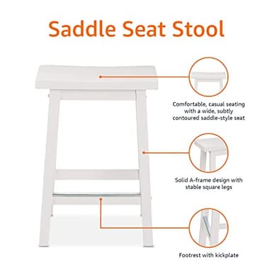 Amazon Basics Solid Wood Saddle-Seat Kitchen Counter Barstool with Footrest, Easy Assembly - 24-Inch Height - White - Set of 2 - Image 6