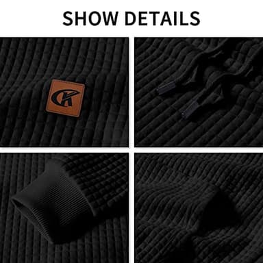 Yundobop Men's Pullover Hoodies Plaid Jacquard Long Sleeve Drawstring Hipster Casual Hooded Sweatshirts with Kanga Pockets Black 3XL - Image 4