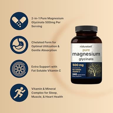 Magnesium Glycinate Capsules 500mg | 240 Count | Supplement for Sleep, Heart & Muscle Support | 100% Chelated & Purified, 3rd Party Tested, Non-GMO & Gluten Free - Image 4