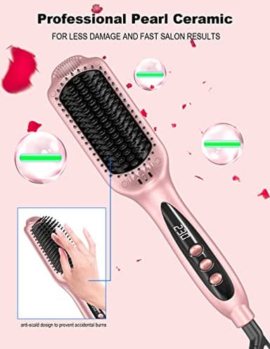LANDOT Inoic Hair Straightener Brush for Smooth, Frizz-Free Results - Electric Heated Ceramic Straightening Brush Dual Voltage - Fast Heating Adjust Temp 250-450F for All Hair Types - Image 6