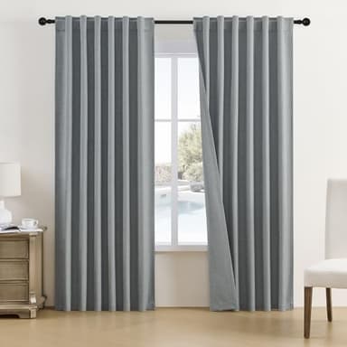 DUALIFE 90 Inches Long Blackout Linen Curtains Grey,Full Shade Light Blocking Sun Heat Saving Energy Efficient Drapes for Bedroom,Back Tab/Hook Belt/Rod Pocket,2 Pcs,50 Inch Wide x 90 Inch Length - Image 1